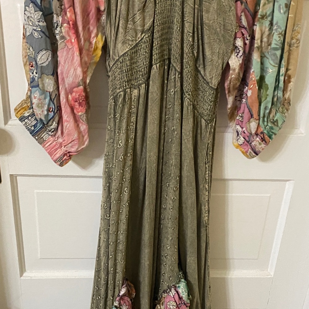 Young Threads Boho Patchwork Maxi Dress Olive Gre… - image 5